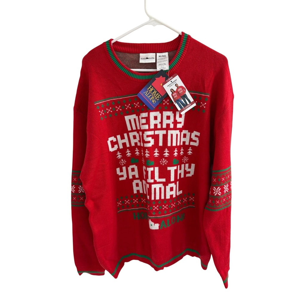 Home Alone Merry Christmas Ya Filthy Animal Sweater Red Knit Mens XL NWT